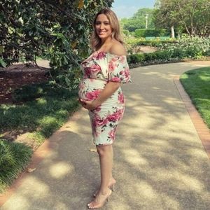 Floral off shoulder maternity dress
